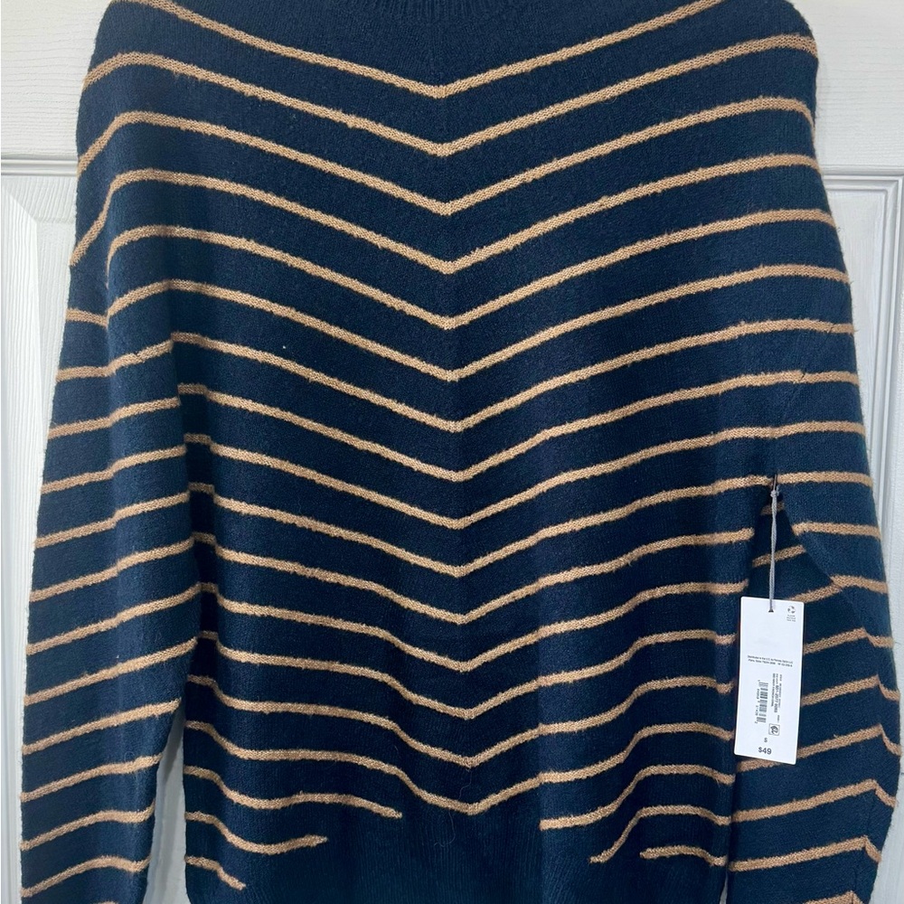 JCPenney Navy and Tan Striped Knit Sweater